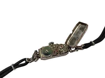 Lot 95 - Art Deco diamond set cocktail watch on black cord bracelet, in box
