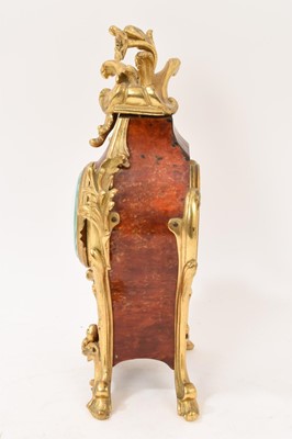 Lot 621 - Late 19th century French rococo red tortoiseshell and ormolu mantel clock with enamelled dial, cylinder movement by Paris maker, 28cm high, with key