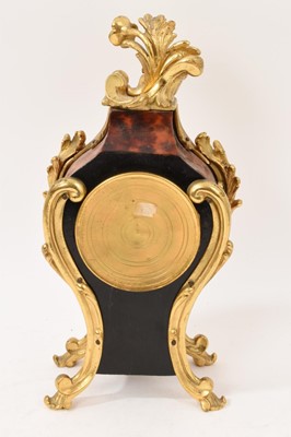 Lot 621 - Late 19th century French rococo red tortoiseshell and ormolu mantel clock with enamelled dial, cylinder movement by Paris maker, 28cm high, with key