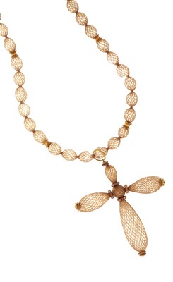 Lot 746 - Regency hairwork cross/ rosary necklace
