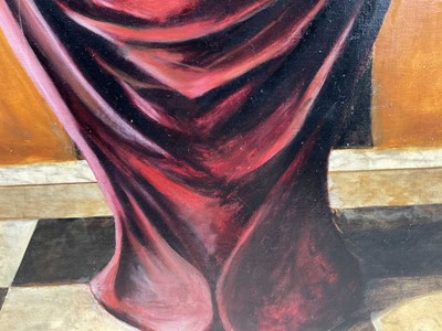 Lot 348 - Large oil on canvas of a woman in robes, inscribed verso dated '97, 150cm x 110cm, framed
