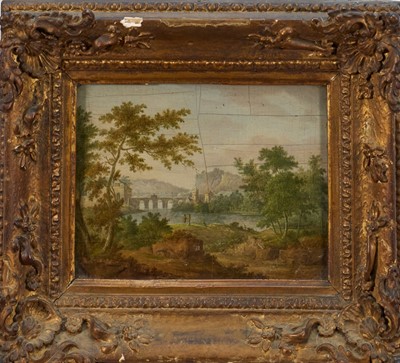 Lot 1173 - Circle of Jan Brueghel (1601-1678) pair of oils on panel - Extensive Landscapes, 12.5cm x 17cm, in gilt frames