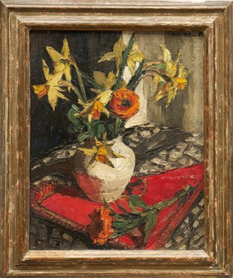 Lot 1302 - Irene Ryland (1910-1951) oil on canvas - The Red Tray, signed, 51cm x 41cm, RA Exhibition label verso, behind glass, framed