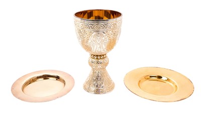 Lot 408 - Contemporary Spanish silver Ecclesiastical goblet, with chased and engraved decoration