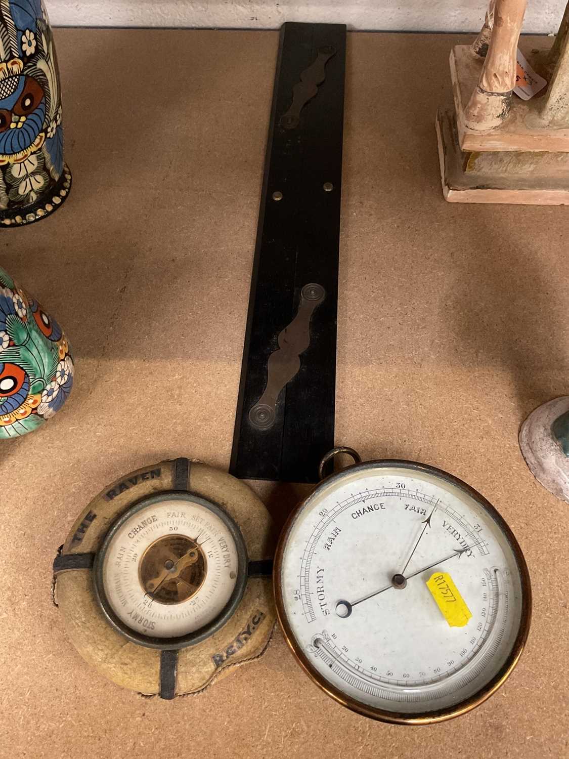 Lot 96 - Two aneroid barometers and a parallel rule