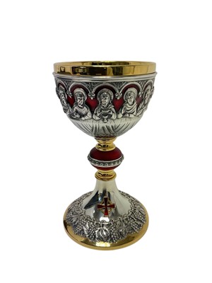 Lot 409 - Contemporary Spanish silver plated and gilded chalice, with enamelled highlights