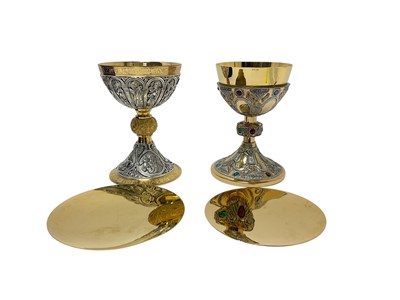 Lot 410 - Contemporary Spanish silver and silver gilt chalice, with chased and engraved panels
