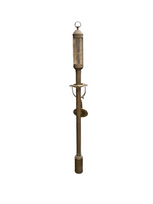 Lot 2474 - A brass Ship's Gimbal Arm Barometer bearing 'JJBLM 16 A 22 RN Desterro Lisbon, 38'