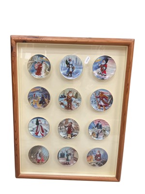 Lot 848 - Large Coca Cola framed mirror approximately 96cm x 65cm together with 12 small collector plates in a pine glazed frame