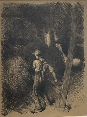 Lot 999 - Sir George Clausen (1852-1944) lithograph - Figure in a Hay Barn, 32cm x 25cm, in glazed frame