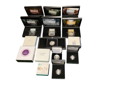 Lot 477 - World - Mixed silver proof coinage to include Royal Mint proofs, 50p colour coin commerating '200 Years of RNLI' 2024, £1 'Nations of The Crown' 2017, £2 piedfort 'The Platinum Jubilee' 2022, £5...