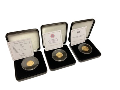 Lot 478 - World - Jubilee Mint mixed 22ct gold proof coins to include Ascension Island 80th Anniversary of D-Day Sovereign 2024, Alderney Gothic Half Sovereign 2021 and Tristian Du Cunha King Charles III...