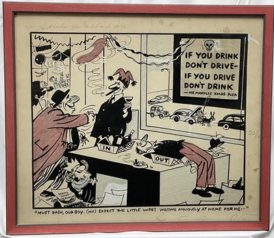 Lot 1300 - *Stanley Franklin (1930-2004) ink and crayon cartoon 'If you drink don't drive, if you drive don't drink'