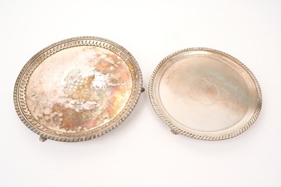 Lot 431 - George III silver salver of circular form, with engraved Armorial shield and gadrooned border