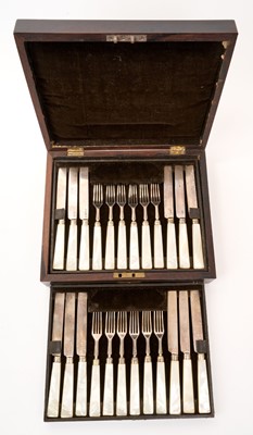 Lot 434 - William IV/Victorian composite 36 piece dessert set (one pair missing) with silver blades