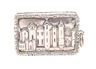 Lot 436 - Early Victorian silver castle top vinaigrette, with engine turned decoration and hinged cover