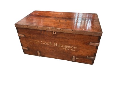 Lot 1511 - 19th century brass bound teak campaign trunk