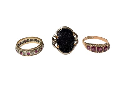Lot 3 - Three 9ct gold gem set rings, together with a 9ct gold and bead bracelet