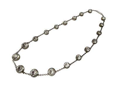 Lot 7 - Group of antique and later jewellery including silver and white metal, antique paste set rivière-style necklace, watch chains, two large agate rings, locket pendants, brooches etc