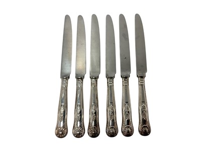 Lot 519 - Six silver handled kings pattern table knives with stainless steel blades