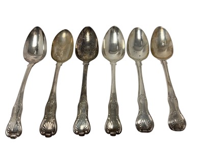 Lot 522 - Six silver kings pattern tablespoons