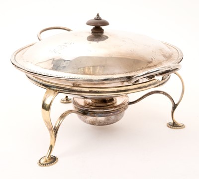 Lot 527 - Victorian silver chafing dish and cover with a separate plated stand with burner