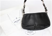 Lot 3167 - Prada handbag - black leather with buckled...