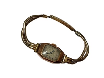 Lot 198 - Three vintage 9ct gold cased ladies' wristwatches, two on 9ct gold bracelets and one plated