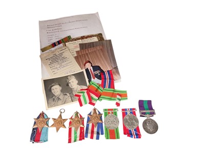Lot 660 - Second World War and later medal group comprising 1939 - 1945 Star, Africa Star, Italy Star, France and Germany Star, Defence and War medals together with a George VI General Service medal with...