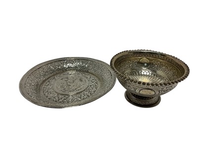 Lot 442 - Late 19th/early 20th century Burmese silver dish of circular form, with flared rim