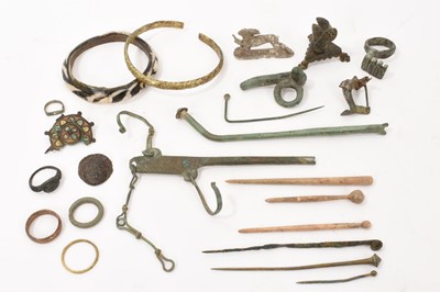 Lot 1079 - Collection of antique jewellery, Roman rings, bangles, pins