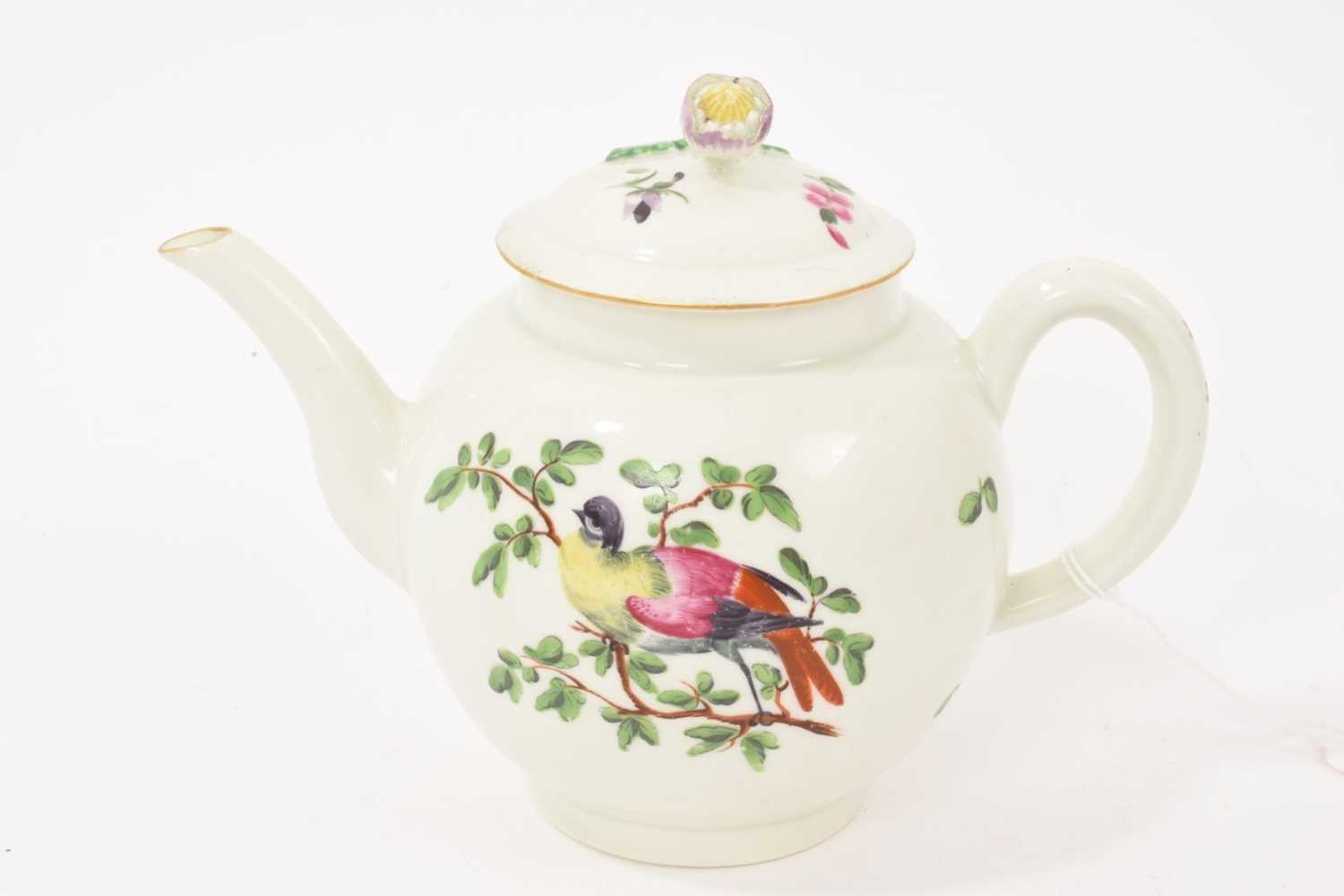 Lot 51 - Worcester teapot, circa 1770, polychrome painted with exotic birds, 16cm from spout to handle