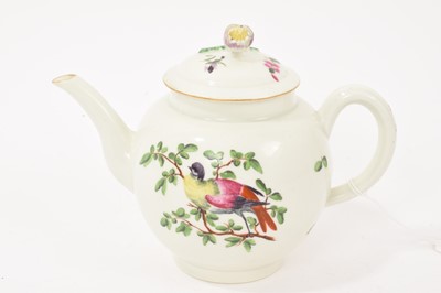 Lot 208 - A Worcester teapot, circa 1770, polychrome painted with exotic birds, 16cm from spout to handle