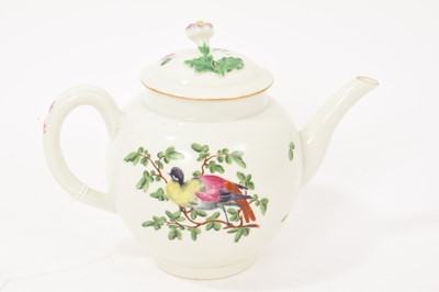 Lot 51 - Worcester teapot, circa 1770, polychrome painted with exotic birds, 16cm from spout to handle