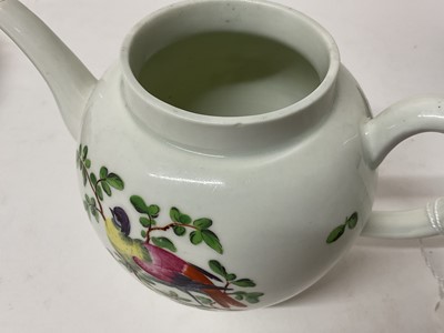 Lot 51 - Worcester teapot, circa 1770, polychrome painted with exotic birds, 16cm from spout to handle