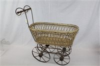 Lot 2782 - Victorian wicker dolls' pram - metal frame and...