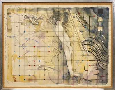 Lot 1412 - *Michael Farrell (Irish, 1940-2000) mixed media on paper, four études ‘Micro electronics’ March 1980, 50cm x 65cm, glazed frames