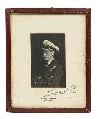 Lot 18 - H.R.H. Edward Prince of Wales (later H.M. King Edward VIII and Duke of Windsor), signed presentation portrait photograph of the Prince in Naval uniform signed in ink 'Edward P' and the mount mark...