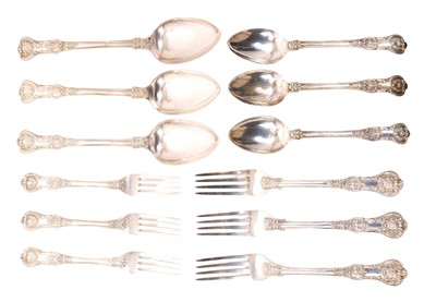 Lot 453 - Selection of Victorian silver Queens pattern with anthemion heel flatware
