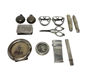 Lot 455 - Selection of miscellaneous silver, including two sovereign cases, pair buckles etc.