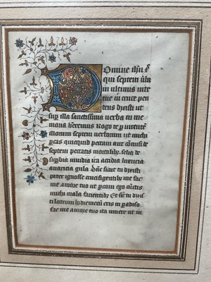 Lot 2417 - Group of items of religious interest, including a miniature holy book on vellum, written in an Abyssinian language and with old paper label, an Ethiopian healing scroll, and a framed manuscript...