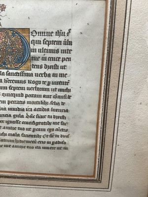 Lot 2417 - Group of items of religious interest, including a miniature holy book on vellum, written in an Abyssinian language and with old paper label, an Ethiopian healing scroll, and a framed manuscript...
