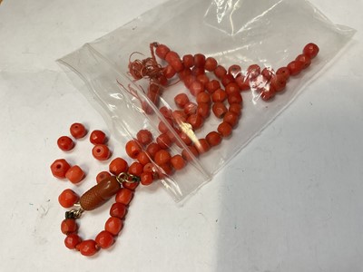 Lot 45 - Four antique coral bead necklaces and one other broken