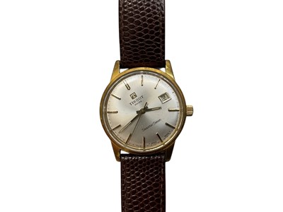 Lot 110 - 1960s Tissot Seastar Seven manual wind gold plated wristwatch on leather strap, together with a Tissot PR 100 bi-metal stainless steel wristwatch (2)