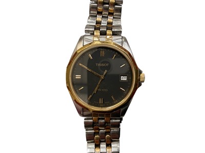 Lot 110 - 1960s Tissot Seastar Seven manual wind gold plated wristwatch on leather strap, together with a Tissot PR 100 bi-metal stainless steel wristwatch (2)