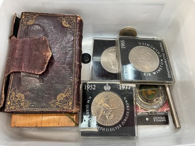 Lot 201 - Group of antique and later jewellery, silver cased fob watch, coins and sundries