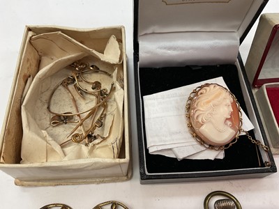 Lot 201 - Group of antique and later jewellery, silver cased fob watch, coins and sundries