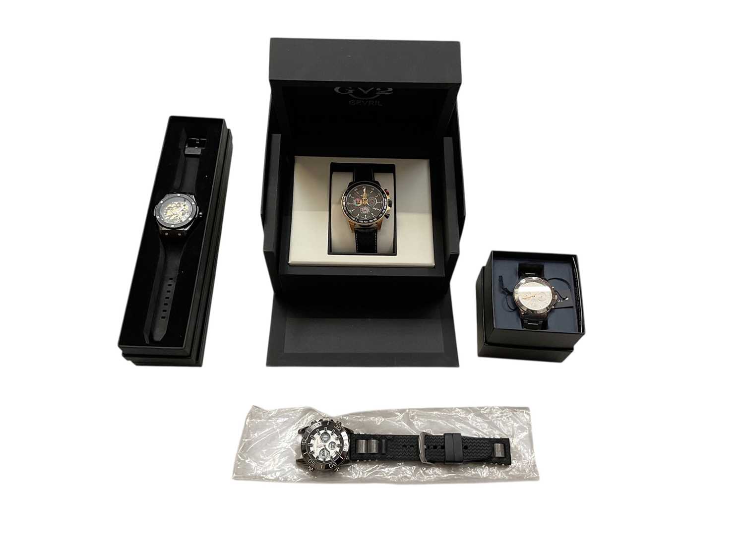 Lot 304 - Group of wristwatches to include a Gervil Scuderia chronograph, as new in box, Tommy Hilfiger stainless steel wristwatch, automatic Lord timepieces