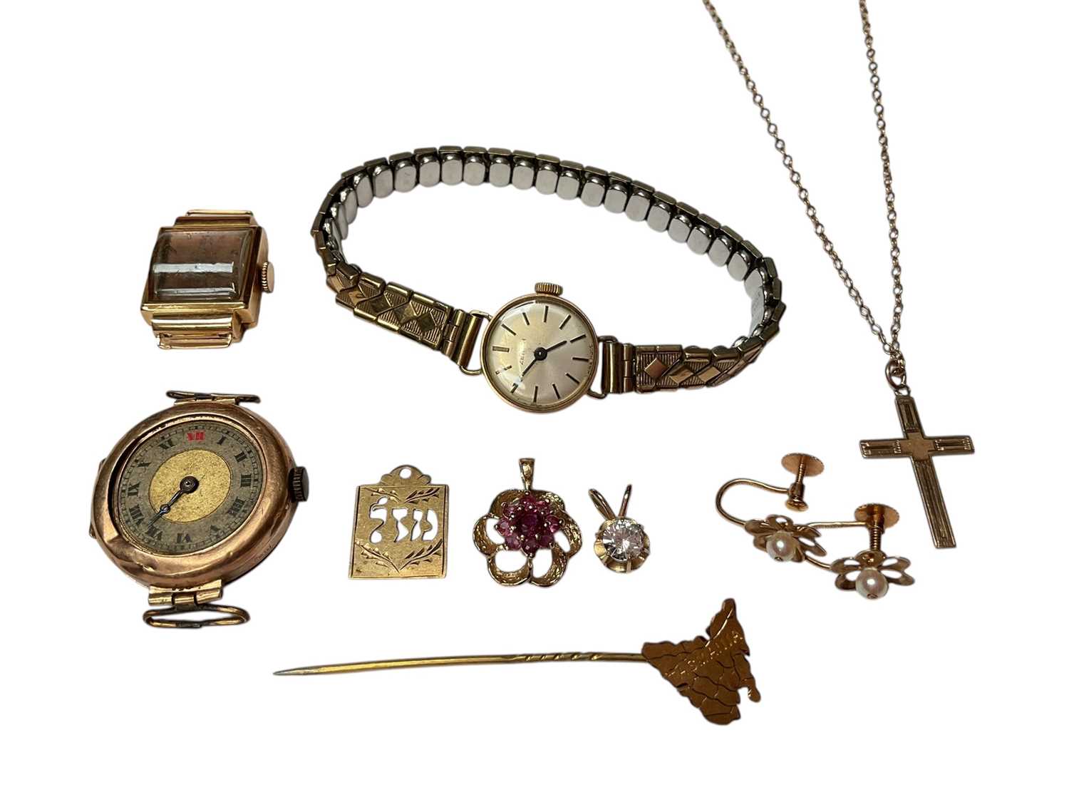 Lot 163 - Group of 9ct gold jewellery and 18ct gold cased watch