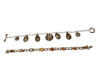 Lot 54 - 9ct gold and citrine bracelet, together with a yellow and white metal pendant drop bracelet